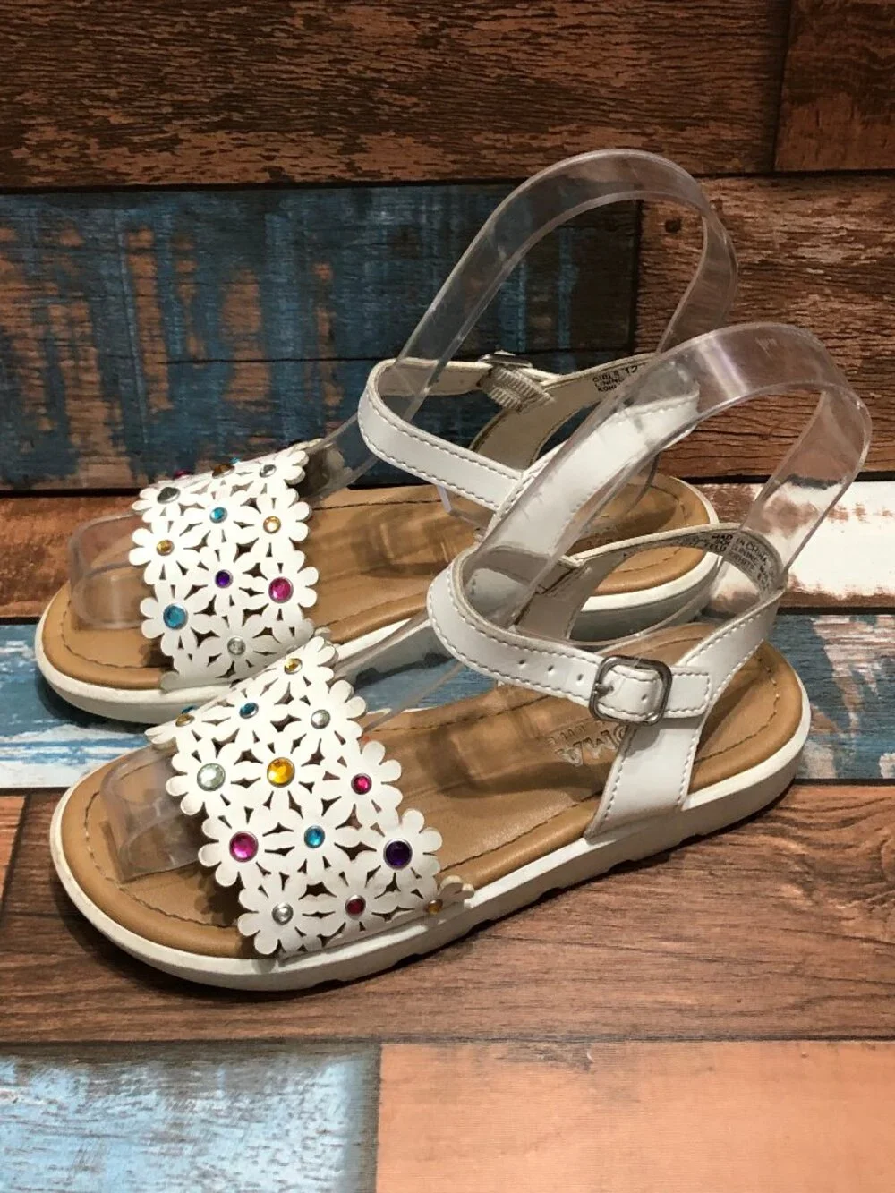 Sonoma Sandals Ankle Strap Rhinestone Flowers Kids Little Girls Size 12 Med